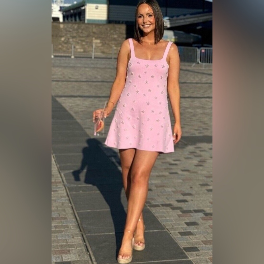 Zara Pink Mini Dress with Embellished Flowers